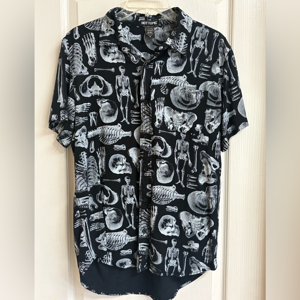 Hot Topic Black And White Skeleton Pattern Shirt - image 1